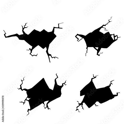 Dry cracks set. Holes, damaged surface, break. Damage concept illustration hand drawn doodle style isolated