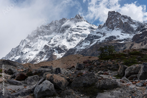 Cloudy day at the mountain summit in Cerro Torre, El Chalten, Patagonia, Argentina