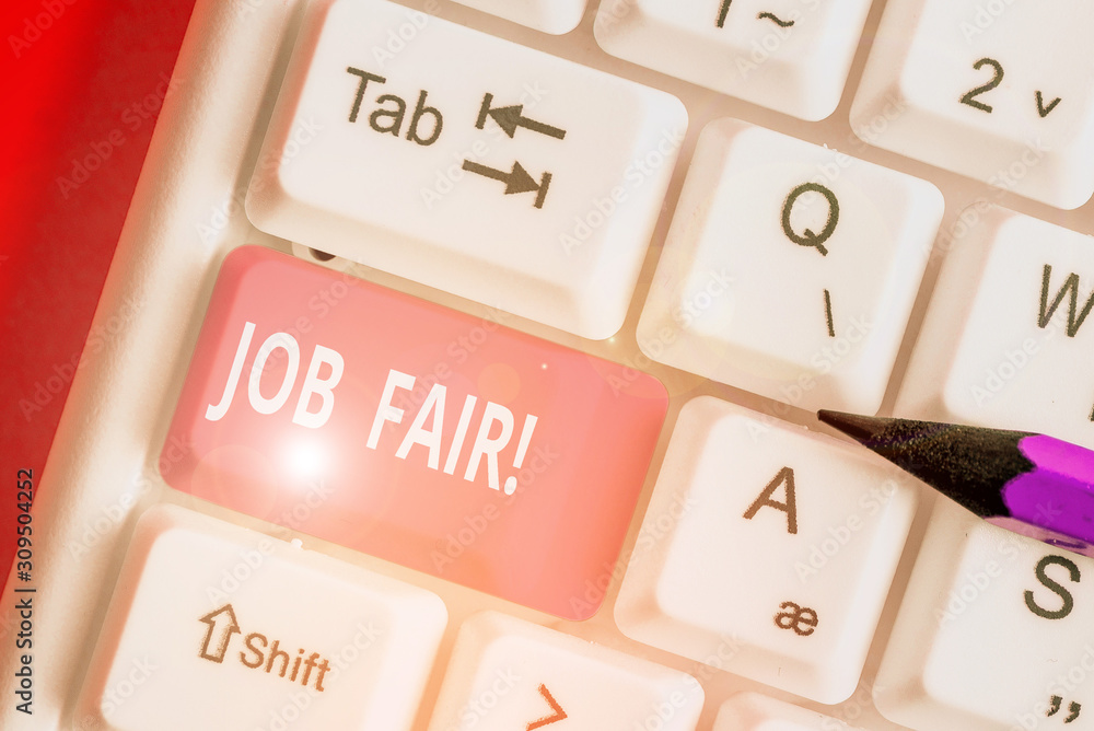 Text sign showing Job Fair. Business photo text event in which employers recruiters give information to employees Text sign showing Job Fair. Business photo text event in which employers recruiters give information to employees