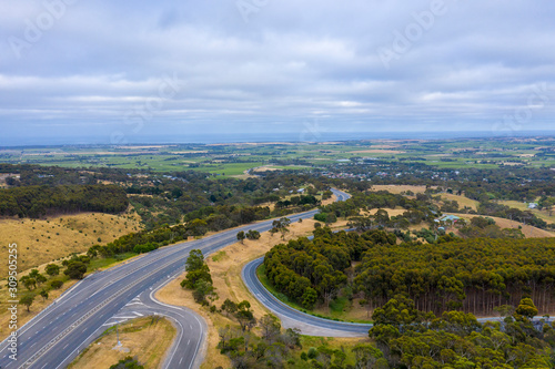 A road system running through large green farmland south of Adelaide in Australia