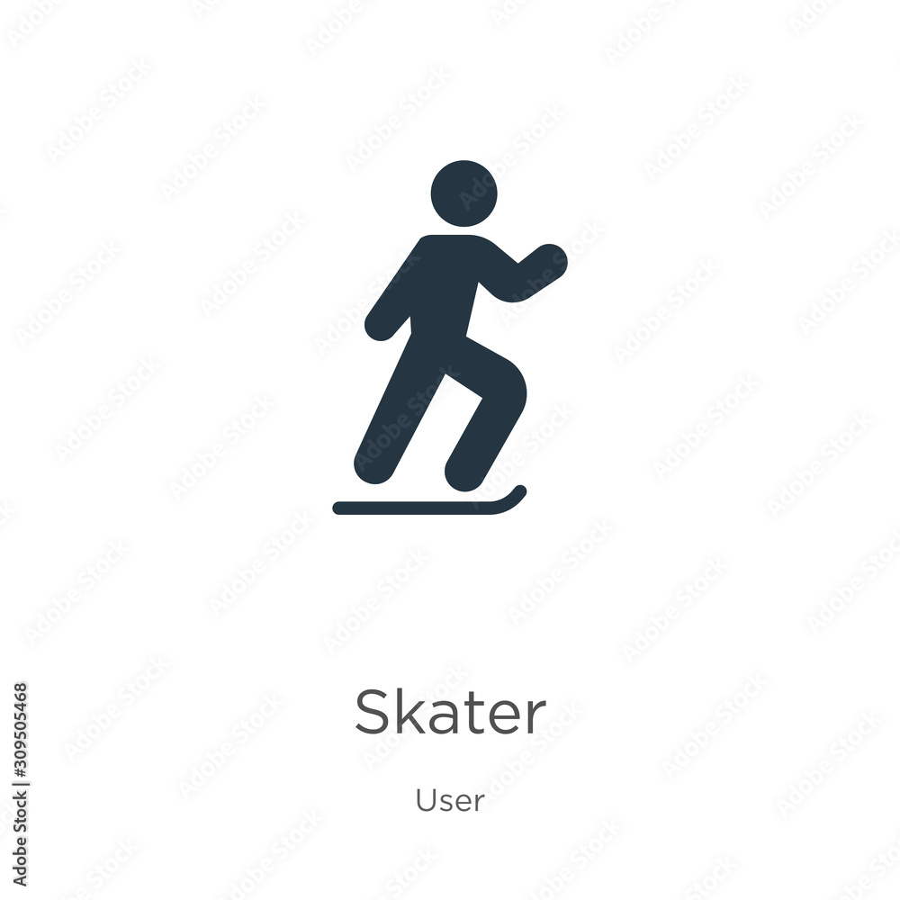 Skater icon vector. Trendy flat skater icon from user collection isolated on white background. Vector illustration can be used for web and mobile graphic design, logo, eps10 Skater icon vector. Trendy flat skater icon from user collection isolated on white background. Vector illustration can be used for web and mobile graphic design, logo, eps10