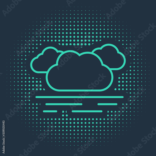 Green Cloud icon isolated on blue background. Abstract circle random dots. Vector Illustration
