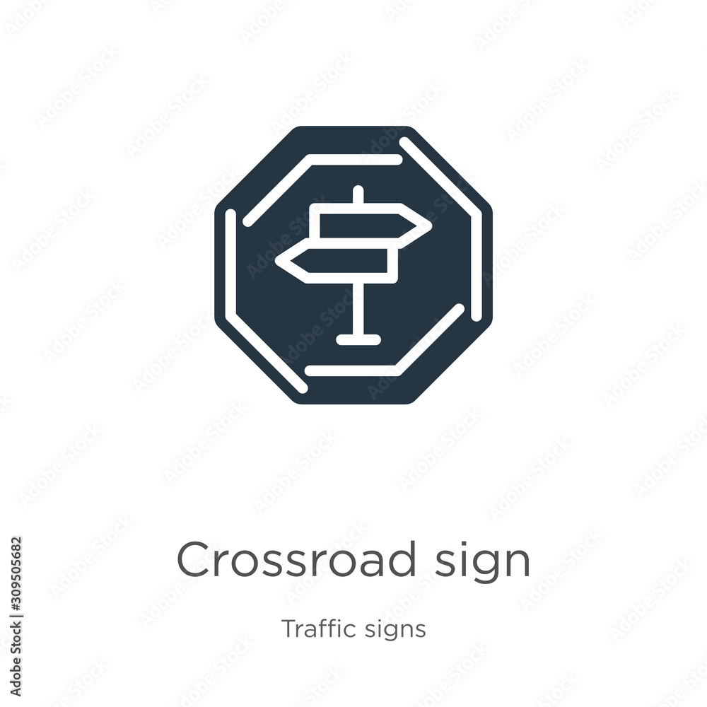 Crossroad sign icon vector. Trendy flat crossroad sign icon from traffic signs collection isolated on white background. Vector illustration can be used for web and mobile graphic design, logo, eps10 Crossroad sign icon vector. Trendy flat crossroad sign icon from traffic signs collection isolated on white background. Vector illustration can be used for web and mobile graphic design, logo, eps10