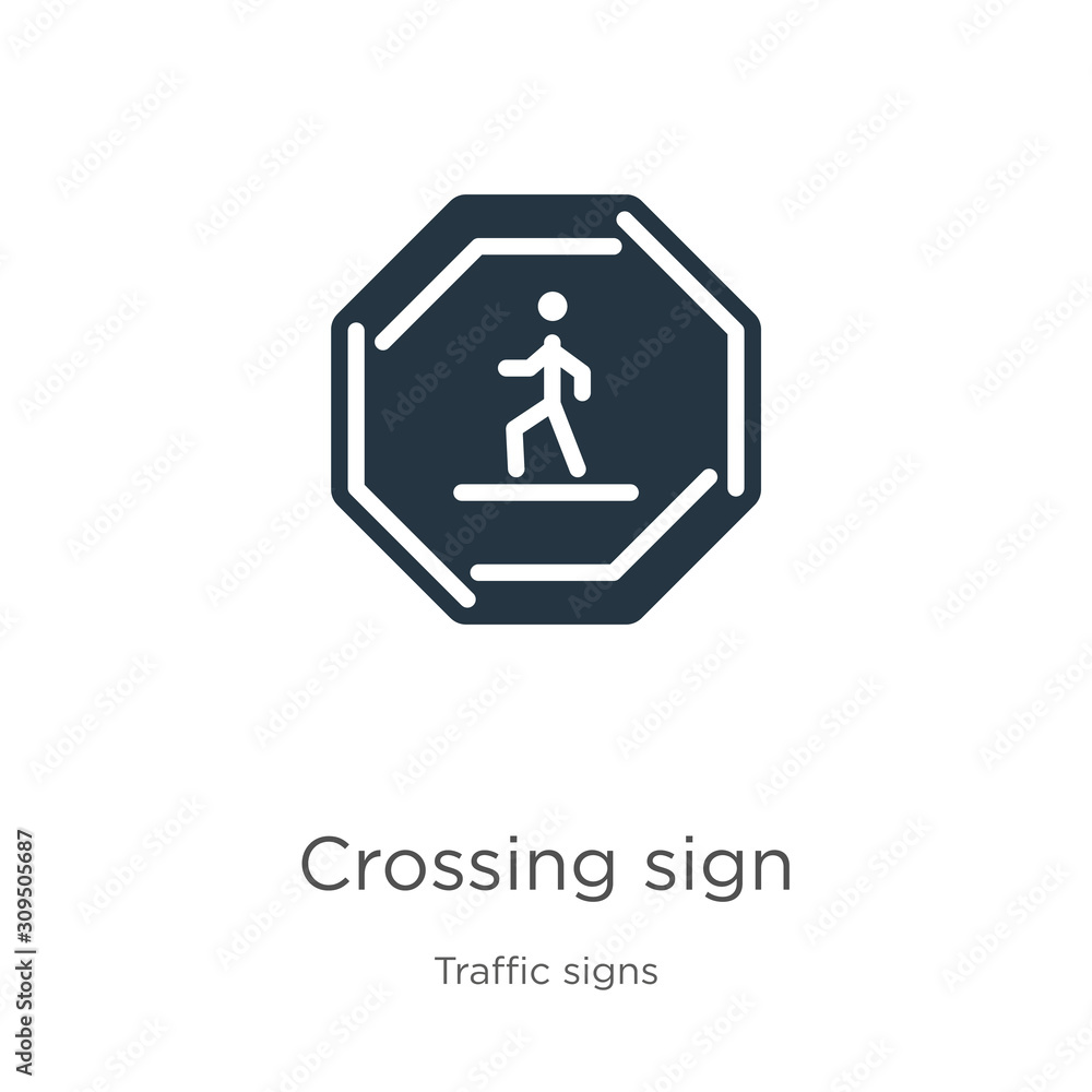 Crossing sign icon vector. Trendy flat crossing sign icon from traffic signs collection isolated on white background. Vector illustration can be used for web and mobile graphic design, logo, eps10 Crossing sign icon vector. Trendy flat crossing sign icon from traffic signs collection isolated on white background. Vector illustration can be used for web and mobile graphic design, logo, eps10
