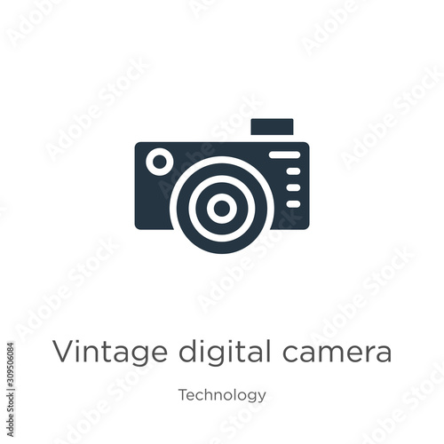 Vintage digital camera icon vector. Trendy flat vintage digital camera icon from technology collection isolated on white background. Vector illustration can be used for web and mobile graphic design,