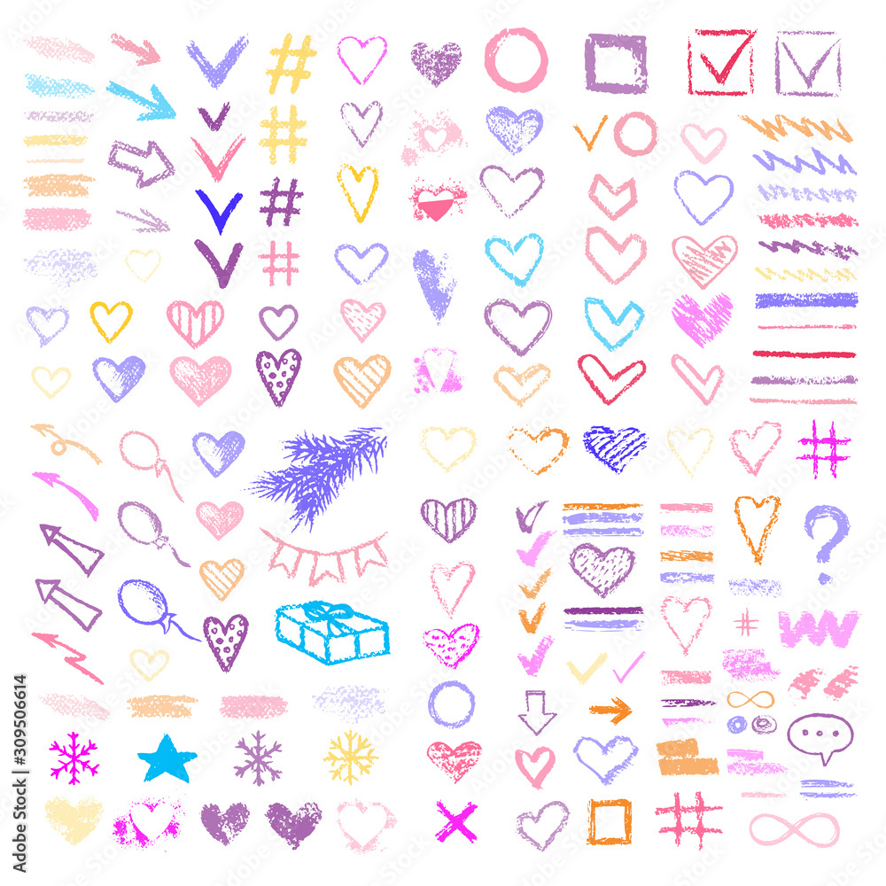Set chalk vector textures. hand drawn elements. Set chalk vector textures. hand drawn elements.