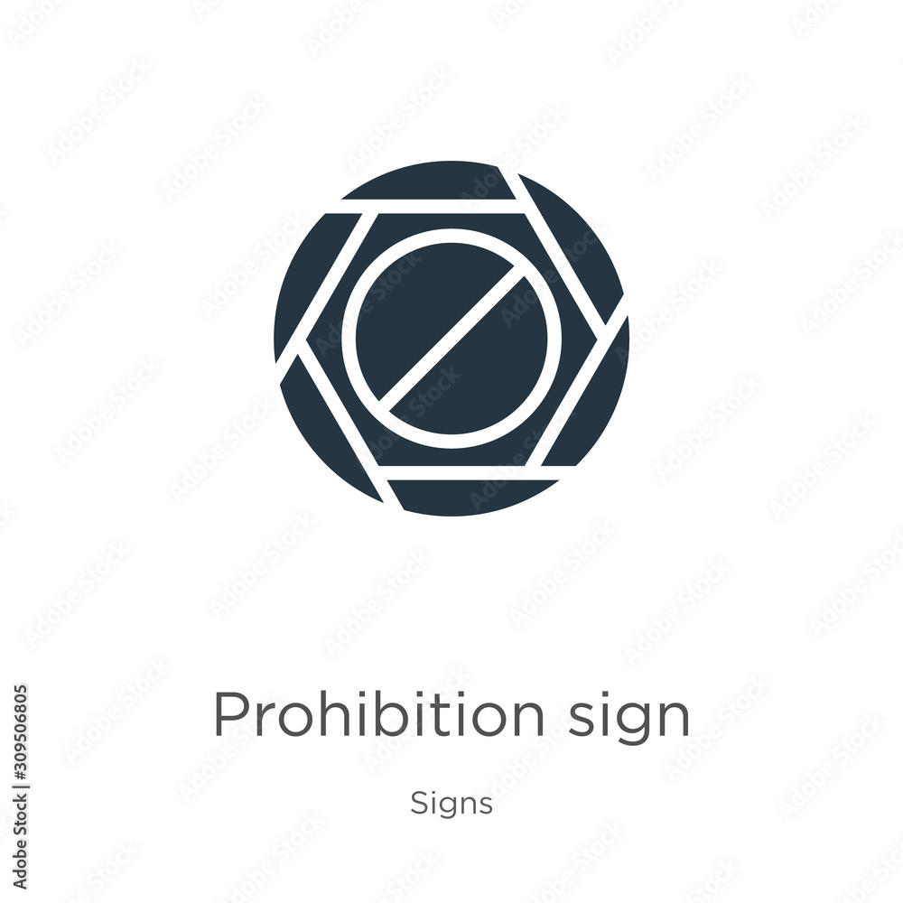 Prohibition sign icon vector. Trendy flat prohibition sign icon from signs collection isolated on white background. Vector illustration can be used for web and mobile graphic design, logo, eps10 Prohibition sign icon vector. Trendy flat prohibition sign icon from signs collection isolated on white background. Vector illustration can be used for web and mobile graphic design, logo, eps10