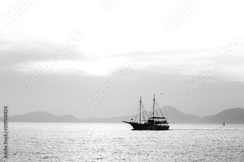 A sightseeing sail boat sailing in Santos Bay © willbrasil21