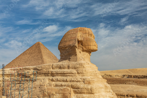 Great Sphinx of Giza in front of the Great Pyramid of Giza