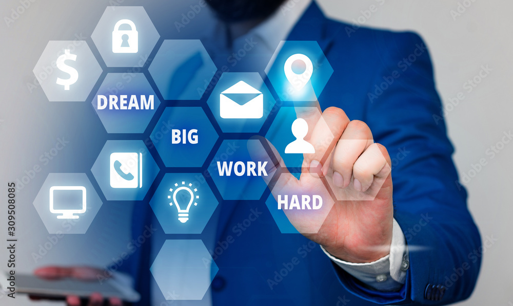 Word writing text Dream Big Work Hard. Business photo showcasing Believe in yourself and follow the dreams and goals Word writing text Dream Big Work Hard. Business photo showcasing Believe in yourself and follow the dreams and goals