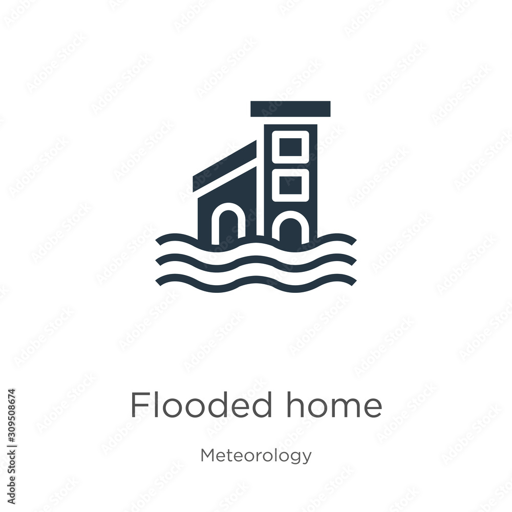 Flooded home icon vector. Trendy flat flooded home icon from meteorology collection isolated on white background. Vector illustration can be used for web and mobile graphic design, logo, eps10 Flooded home icon vector. Trendy flat flooded home icon from meteorology collection isolated on white background. Vector illustration can be used for web and mobile graphic design, logo, eps10