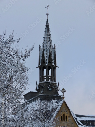 Gothic tower in snow