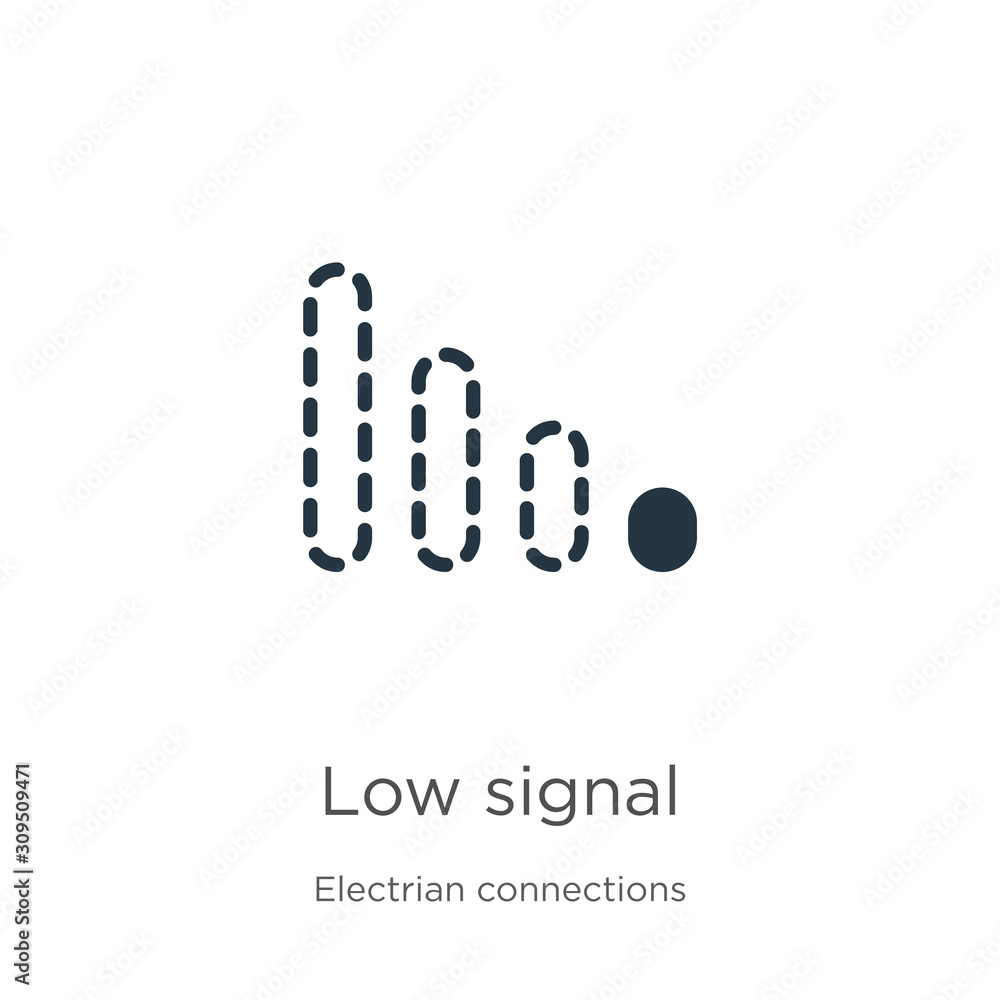 Low signal icon vector. Trendy flat low signal icon from electrian connections collection isolated on white background. Vector illustration can be used for web and mobile graphic design, logo, eps10 Low signal icon vector. Trendy flat low signal icon from electrian connections collection isolated on white background. Vector illustration can be used for web and mobile graphic design, logo, eps10