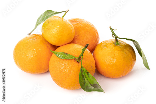 mandarins with leaf isolated on white background