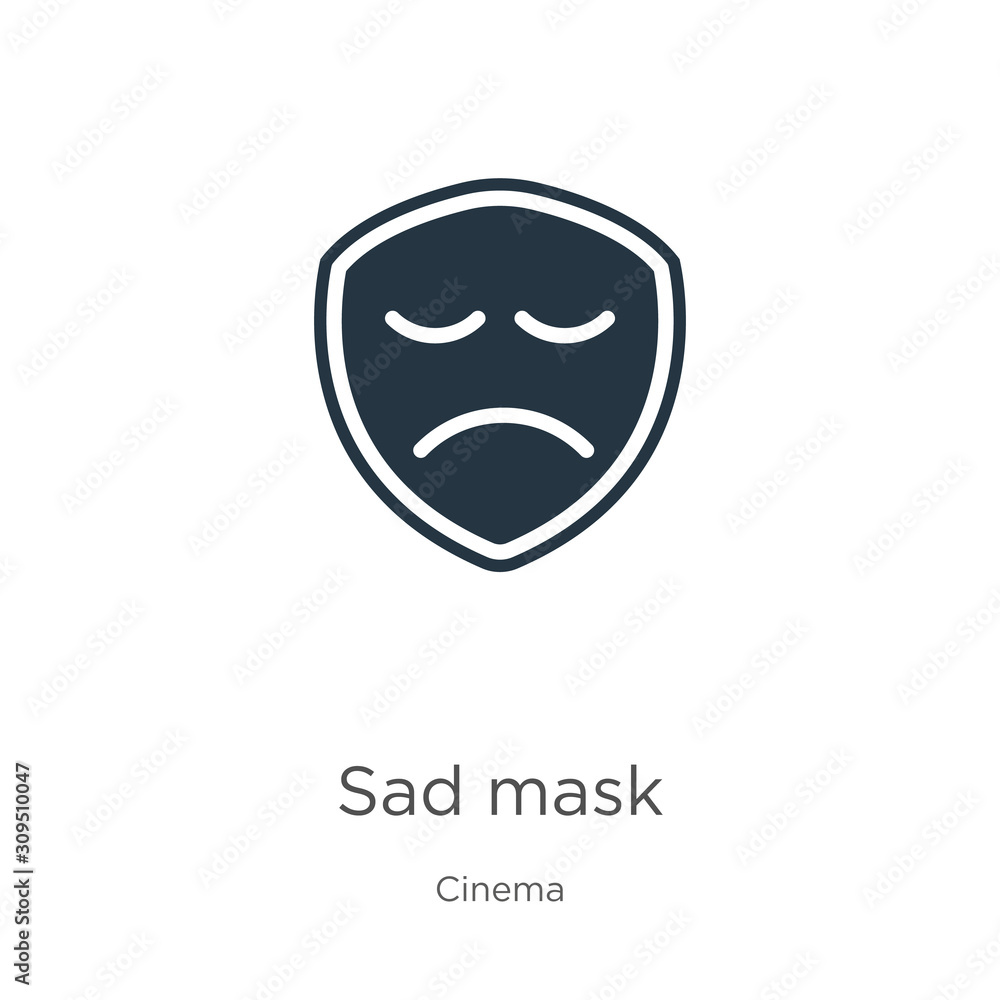 Sad mask icon vector. Trendy flat sad mask icon from cinema collection isolated on white background. Vector illustration can be used for web and mobile graphic design, logo, eps10 Sad mask icon vector. Trendy flat sad mask icon from cinema collection isolated on white background. Vector illustration can be used for web and mobile graphic design, logo, eps10