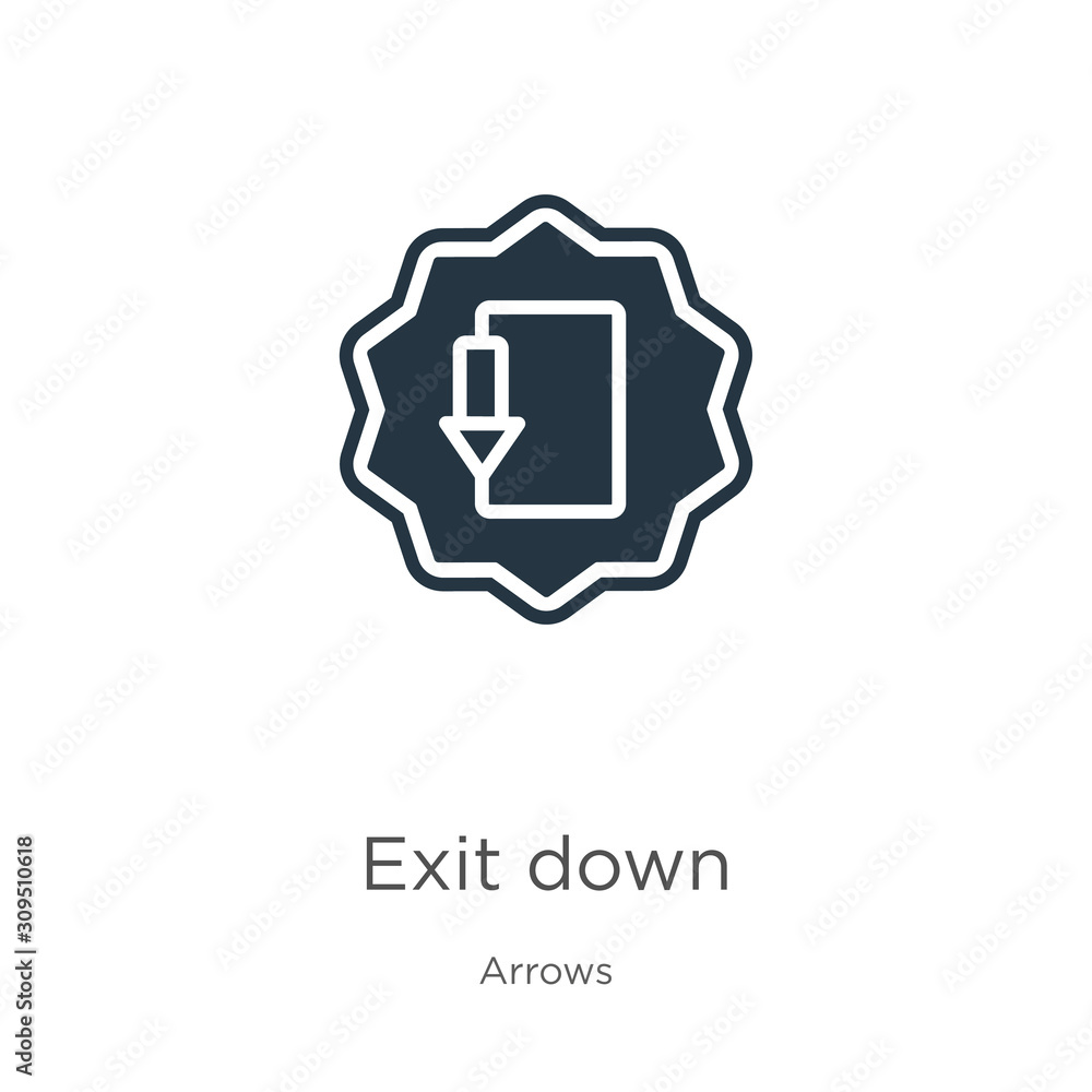 Exit down icon vector. Trendy flat exit down icon from arrows collection isolated on white background. Vector illustration can be used for web and mobile graphic design, logo, eps10 Exit down icon vector. Trendy flat exit down icon from arrows collection isolated on white background. Vector illustration can be used for web and mobile graphic design, logo, eps10