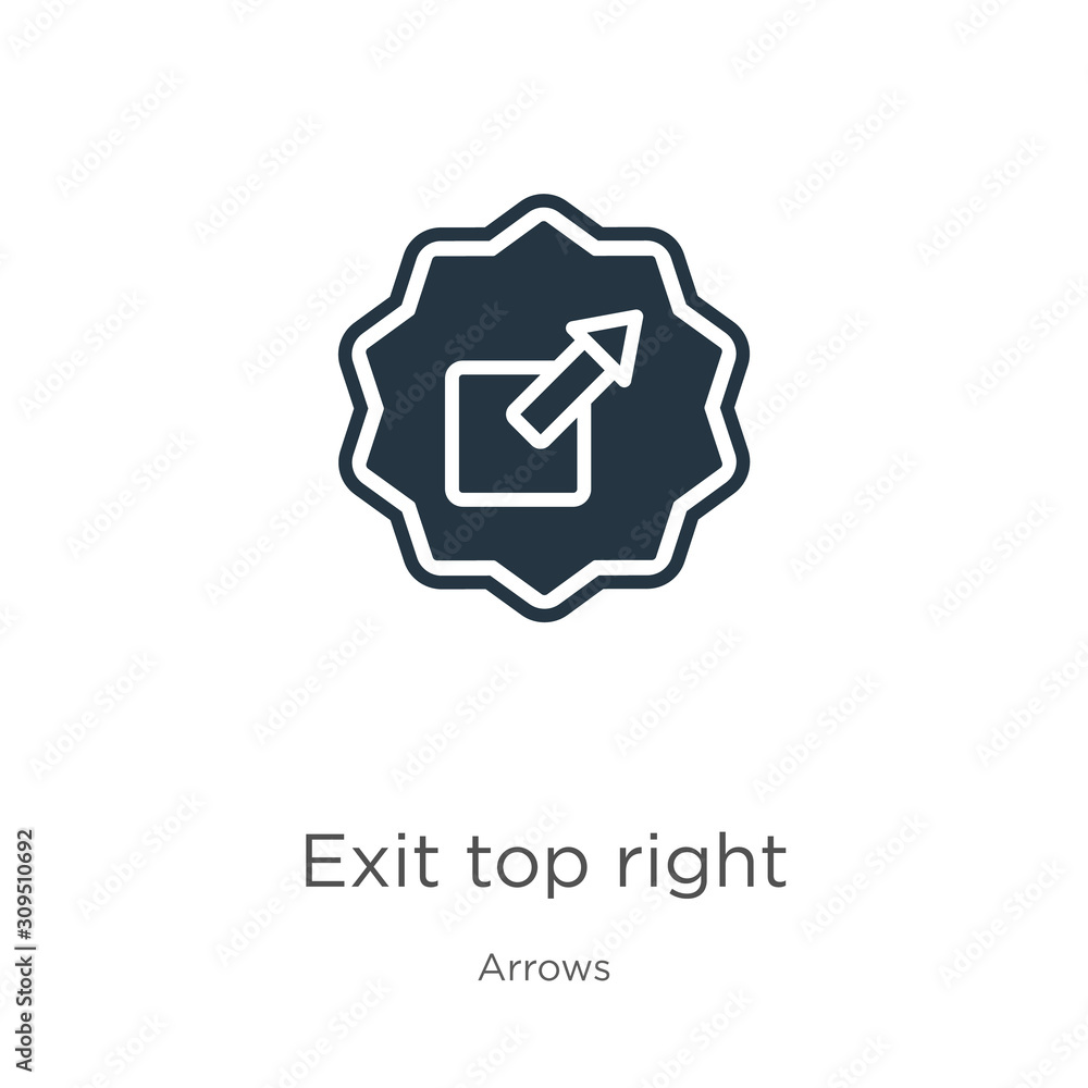Exit top right icon vector. Trendy flat exit top right icon from arrows collection isolated on white background. Vector illustration can be used for web and mobile graphic design, logo, eps10 Exit top right icon vector. Trendy flat exit top right icon from arrows collection isolated on white background. Vector illustration can be used for web and mobile graphic design, logo, eps10
