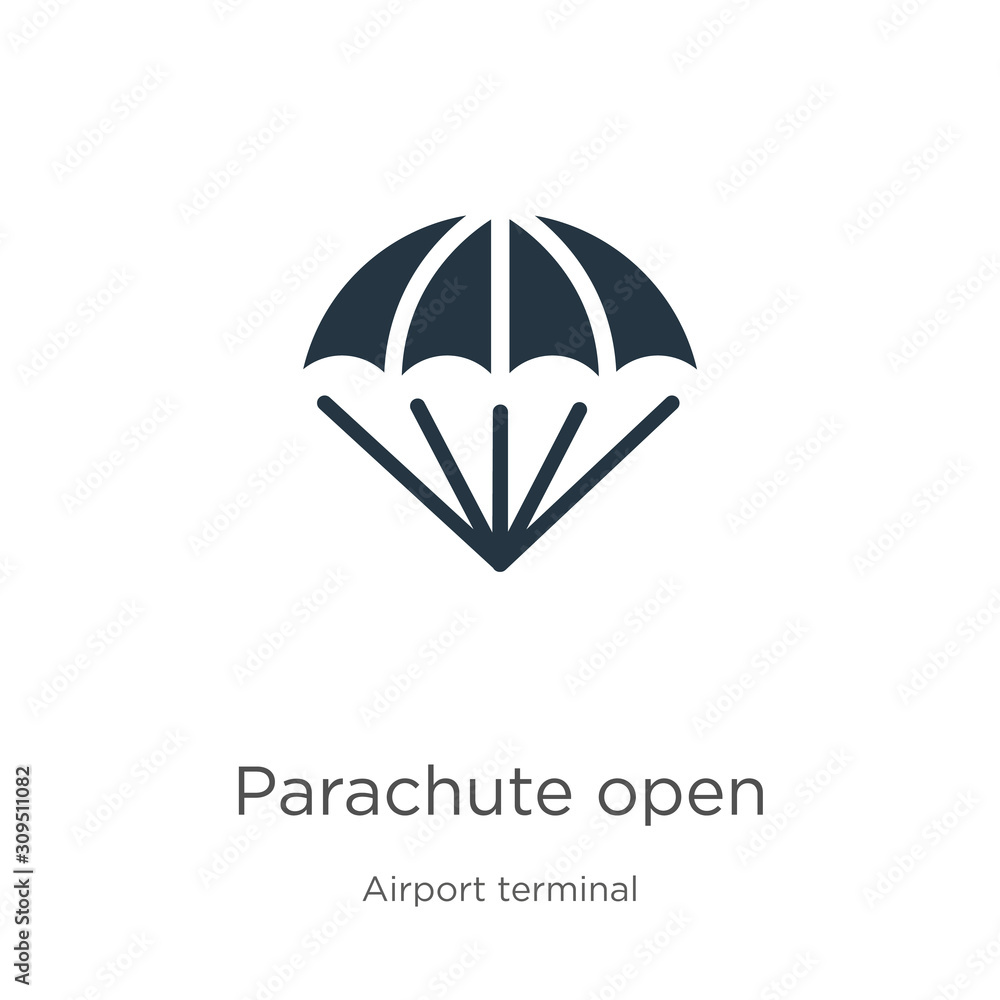Parachute open icon vector. Trendy flat parachute open icon from airport terminal collection isolated on white background. Vector illustration can be used for web and mobile graphic design, logo, Parachute open icon vector. Trendy flat parachute open icon from airport terminal collection isolated on white background. Vector illustration can be used for web and mobile graphic design, logo,