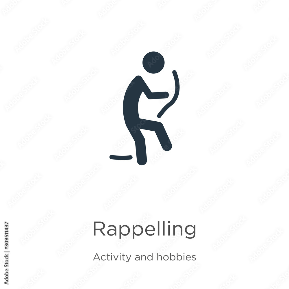 Rappelling icon vector. Trendy flat rappelling icon from activity and hobbies collection isolated on white background. Vector illustration can be used for web and mobile graphic design, logo, eps10 Rappelling icon vector. Trendy flat rappelling icon from activity and hobbies collection isolated on white background. Vector illustration can be used for web and mobile graphic design, logo, eps10