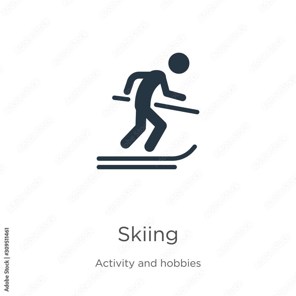 Skiing icon vector. Trendy flat skiing icon from activity and hobbies collection isolated on white background. Vector illustration can be used for web and mobile graphic design, logo, eps10