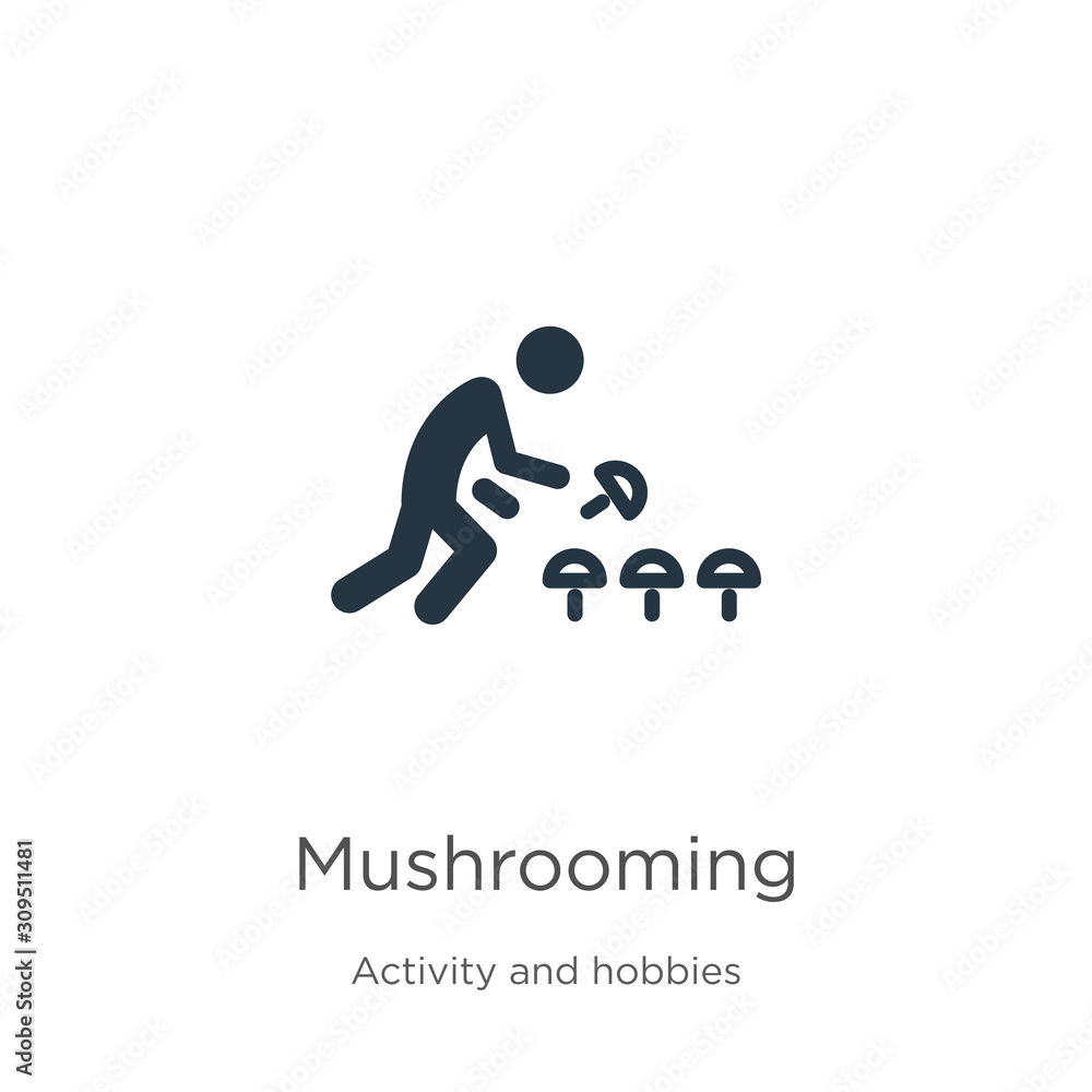Mushrooming icon vector. Trendy flat mushrooming icon from activity and hobbies collection isolated on white background. Vector illustration can be used for web and mobile graphic design, logo, eps10 Mushrooming icon vector. Trendy flat mushrooming icon from activity and hobbies collection isolated on white background. Vector illustration can be used for web and mobile graphic design, logo, eps10