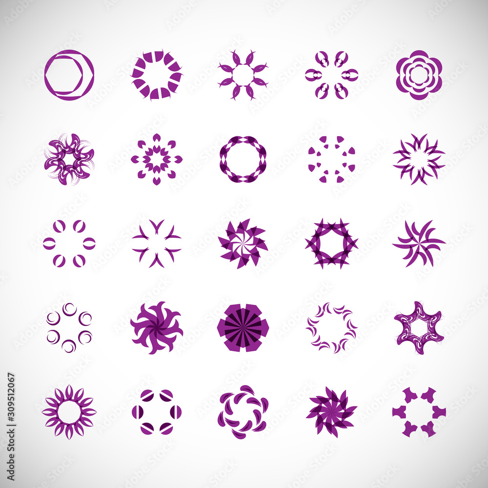 Abstract Circle Icon Set. Vector Isolated On Gray. Abstract Circular Logo For Company Symbol, Star, Tech Icon And Element Design. Creative Icons For Flower And Decorative Logo. Abstract Round Template Abstract Circle Icon Set. Vector Isolated On Gray. Abstract Circular Logo For Company Symbol, Star, Tech Icon And Element Design. Creative Icons For Flower And Decorative Logo. Abstract Round Template