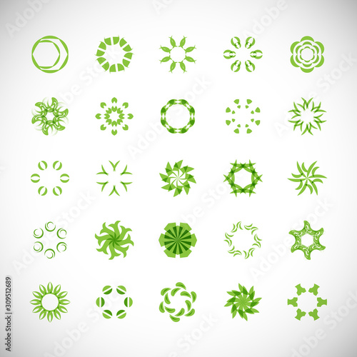 Abstract Circle Icon Set. Vector Isolated On Gray. Abstract Circular Logo For Company Symbol  Star  Tech Icon And Element Design. Creative Icons For Flower And Decorative Logo. Abstract Round Template