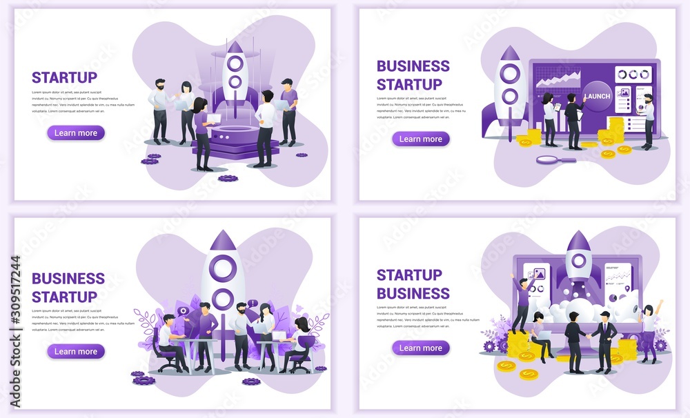 Set of web page design templates for Business start up concept. Can use for web banner, poster, infographics, landing page, web template. Flat vector illustration Set of web page design templates for Business start up concept. Can use for web banner, poster, infographics, landing page, web template. Flat vector illustration