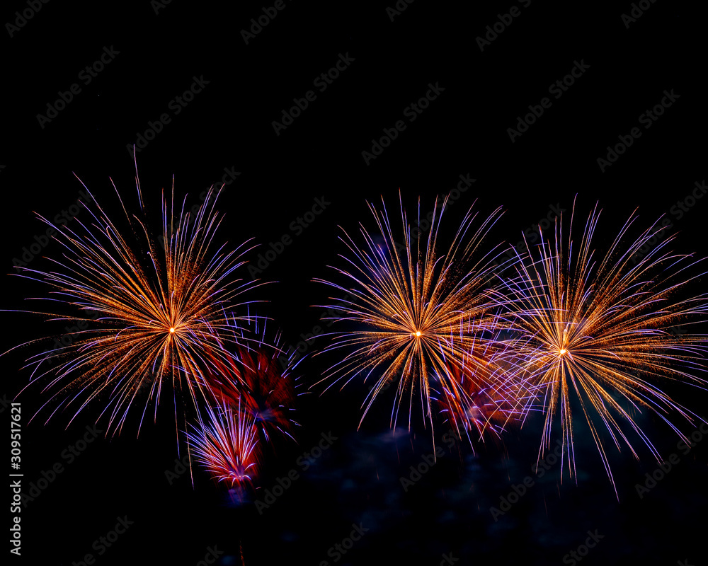 Colorful fireworks at night black background 