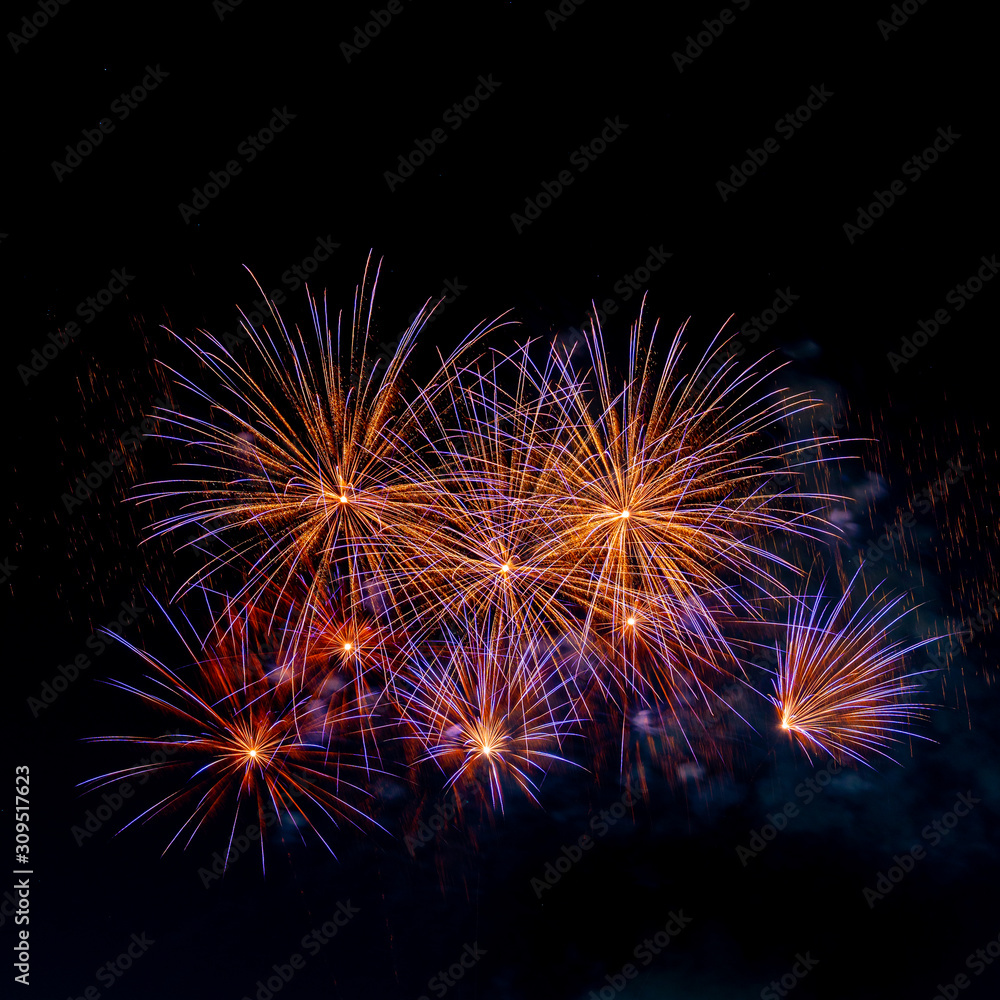 Colorful fireworks at night black background  