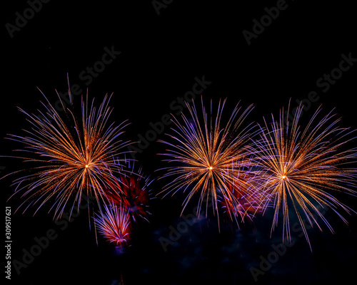 Colorful fireworks at night black background 