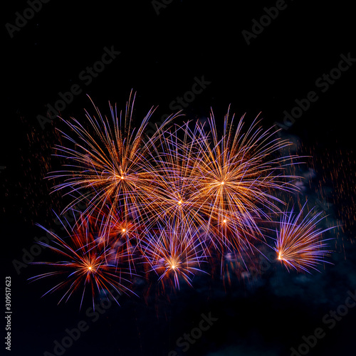 Colorful fireworks at night black background 