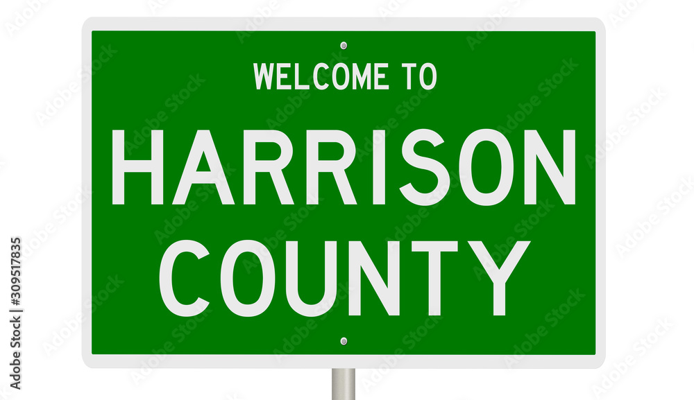 Rendering of a green 3d highway sign for Harrison County