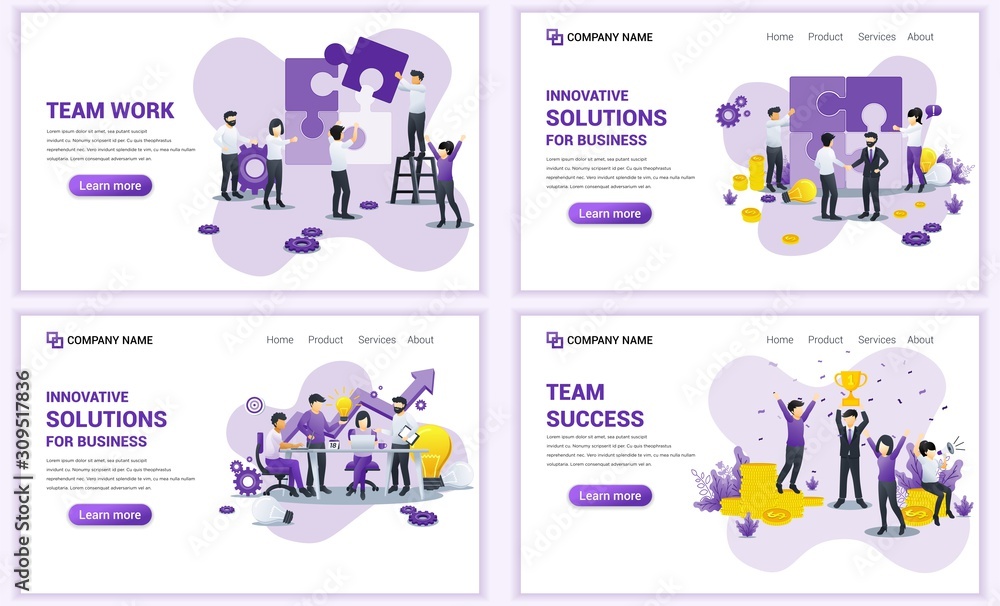 Set of web page design templates for business, success business and team work. Can use for web banner, poster, infographics, landing page, web template. Flat vector illustration Set of web page design templates for business, success business and team work. Can use for web banner, poster, infographics, landing page, web template. Flat vector illustration