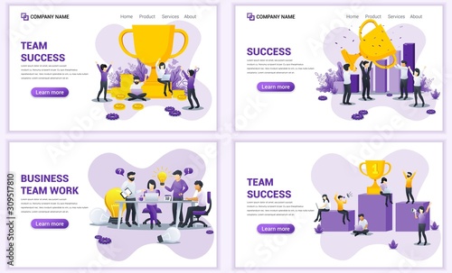 Set of web page design templates for business  success business and team work. Can use for web banner  poster  infographics  landing page  web template. Flat vector illustration