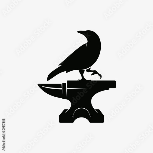 Crow and Anvil Logo, Symbol, Sign Design