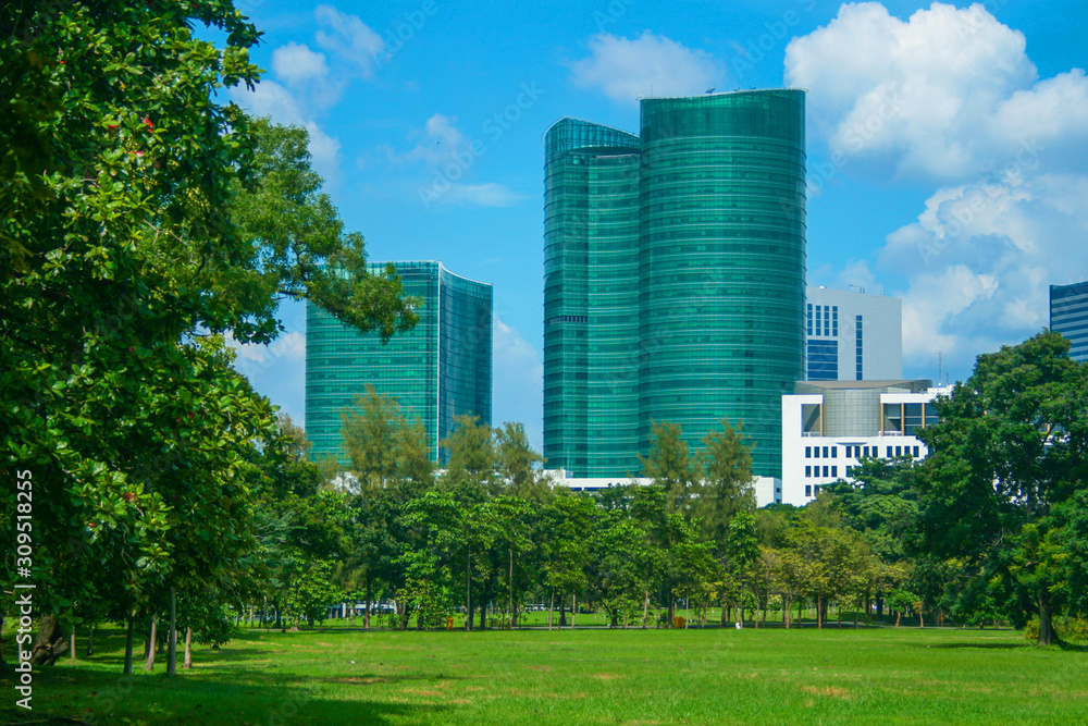 City park with building background