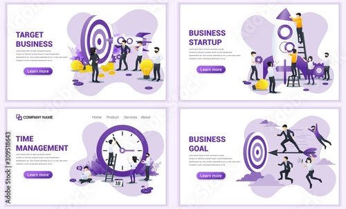 Set of web page design templates for target business, startup, time management. Can use for web banner, poster, infographics, landing page, web template. Flat vector illustration © agny_illustration
