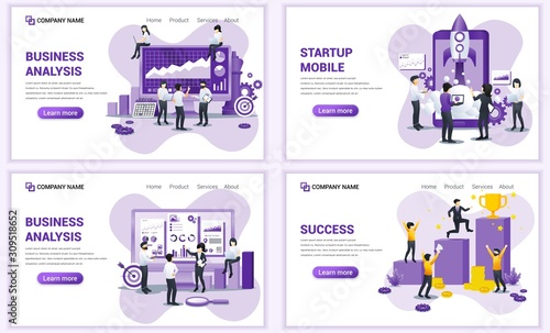 Set of web page design templates for business analysis and statistics, startup mobile. Can use for web banner, poster, infographics, landing page, web template. Flat vector illustration