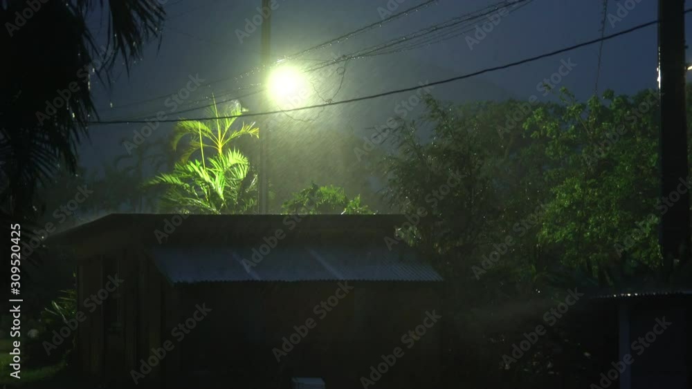 Heavy Rain From Tropical Storm Pours Down At Night - Lekima