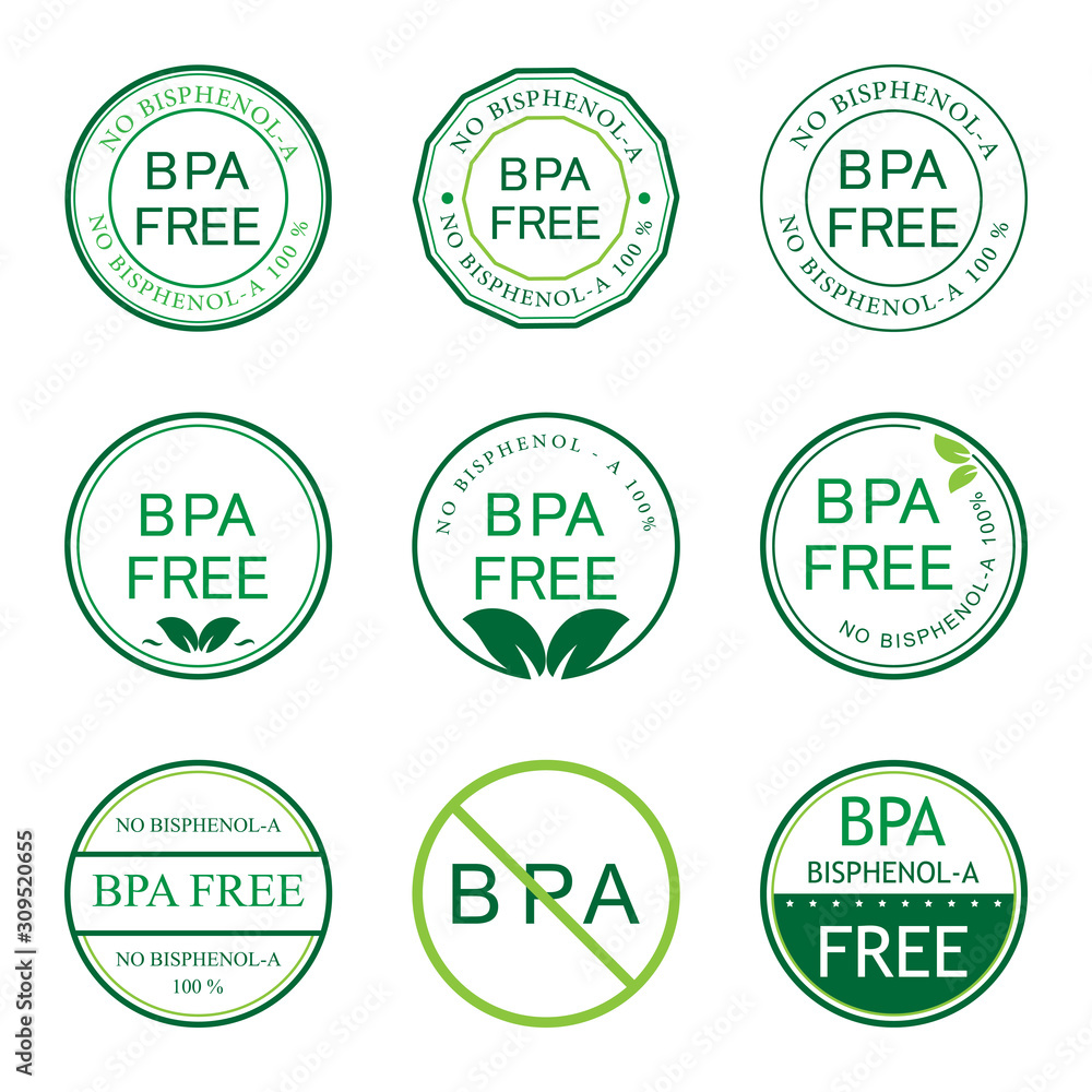 Bpa Bisphenol A. Flat vector icon for non-toxic plastic. Logo and Badge. Green color.