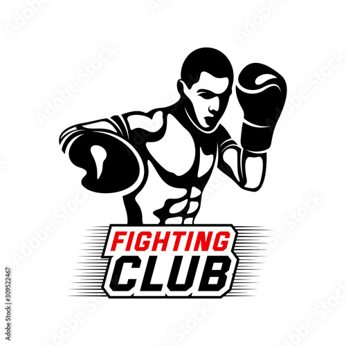Fight Player logo design vector, boxing logo template, muay thai kick boxing logo vector, Combat Sport and Fitness Emblem with a Fighter., Muay Thai Training Center, Illustration, Creative design