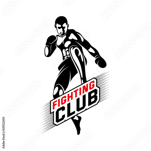 Fight Player logo design vector, boxing logo template, muay thai kick boxing logo vector, Combat Sport and Fitness Emblem with a Fighter., Muay Thai Training Center, Illustration, Creative design