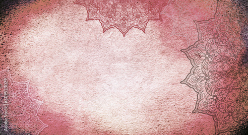 Earthy textured watercolor background with mandalas
