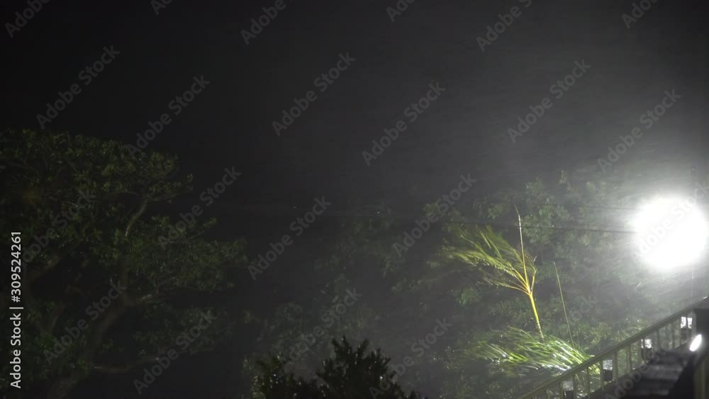 Hurricane Eyewall Wind And Rain Crash Into Island At Night - Lekima Hurricane Eyewall Wind And Rain Crash Into Island At Night - Lekima