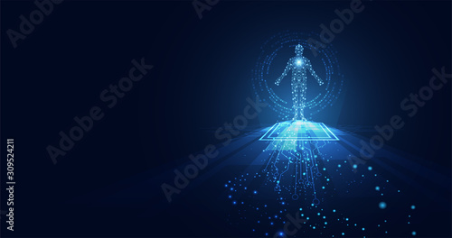 abstract technology futuristic concept of digital human body digital ai future design on hi tech background.