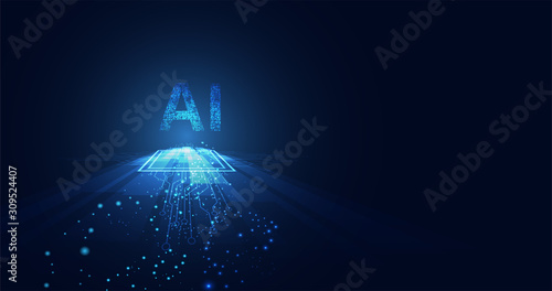 Abstract technology Ai computing on circle concept working data of Artificial intelligence and futuristic digital for future on dark blue background.