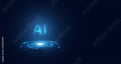 Abstract technology Ai computing on circle concept working data of Artificial intelligence and futuristic digital for future on dark blue background.