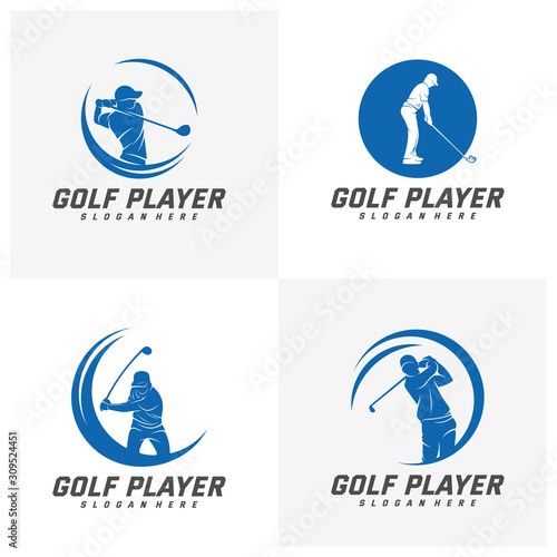 set of Golf Player logo design vector template, Vector label of golf, Logo of golf championship, illustration, Creative icon, design concept