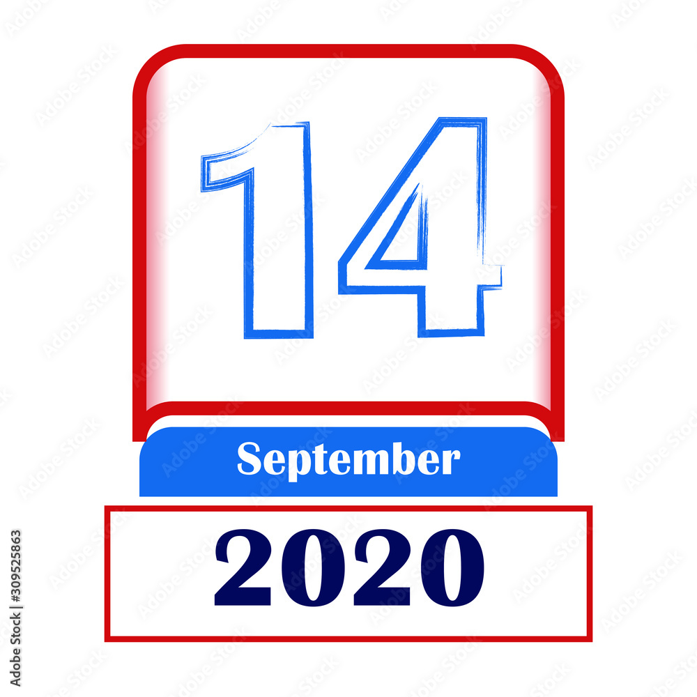 14 September 2020. Vector flat daily calendar. Date, month. 14 September 2020. Vector flat daily calendar. Date, month.